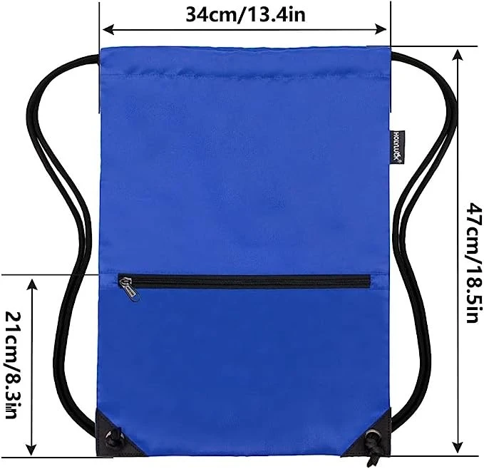 Drawstring Backpack With Zipper For Gym And Sports Blue